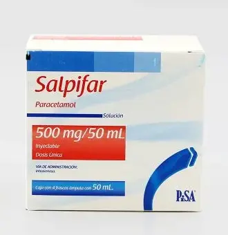 [7501125175718] Paracetamol 500mg/50ml. Caja con 4 frascos ampula.